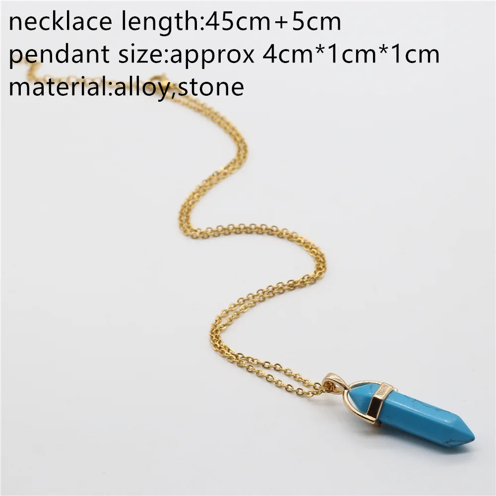 Золотой сплав звено цепи Шесть Prism пуля синий бирюзой камень кулон колье Цепочки