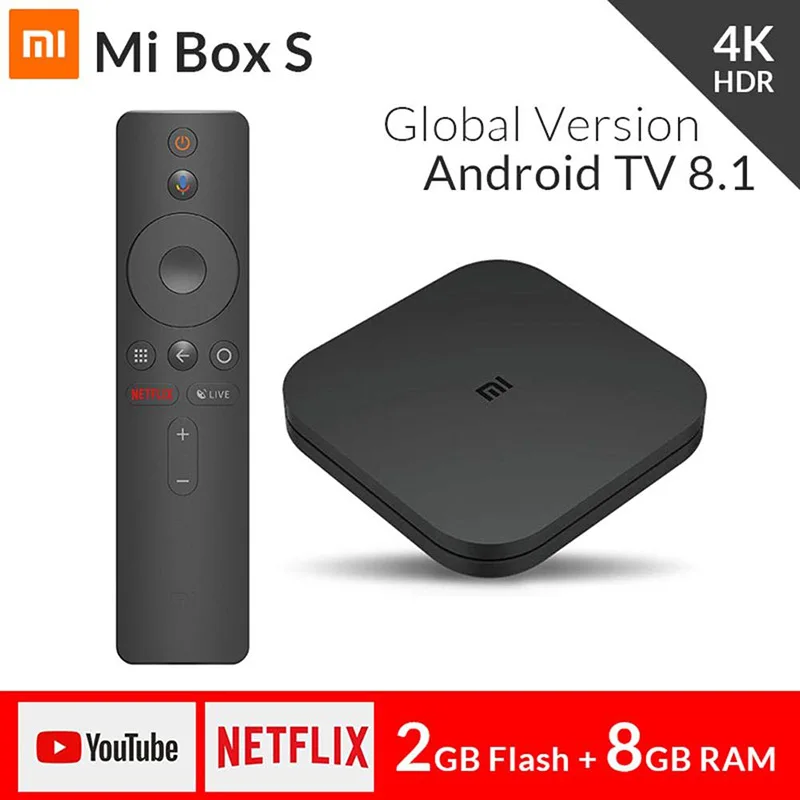 ТВ-приставка Xiaomi Mi Box S глобальная 4K четырехъядерный процессор 64 бит Mali-450 1000 Мбит/с