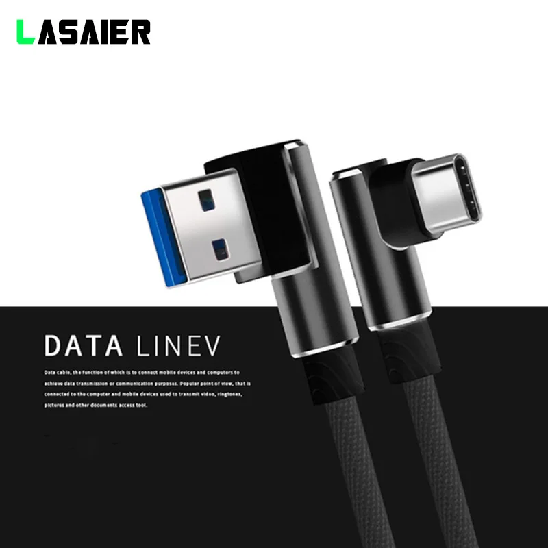 Черный 1/2/3 м Тип usb C прямоугольный разъем(под углом 90 градусов) для зарядки мобильного телефона Кабели для huawei P20/Коврики 10 зарядное устройство с быстрой зарядкой, USB C шнур - Цвет: Черный