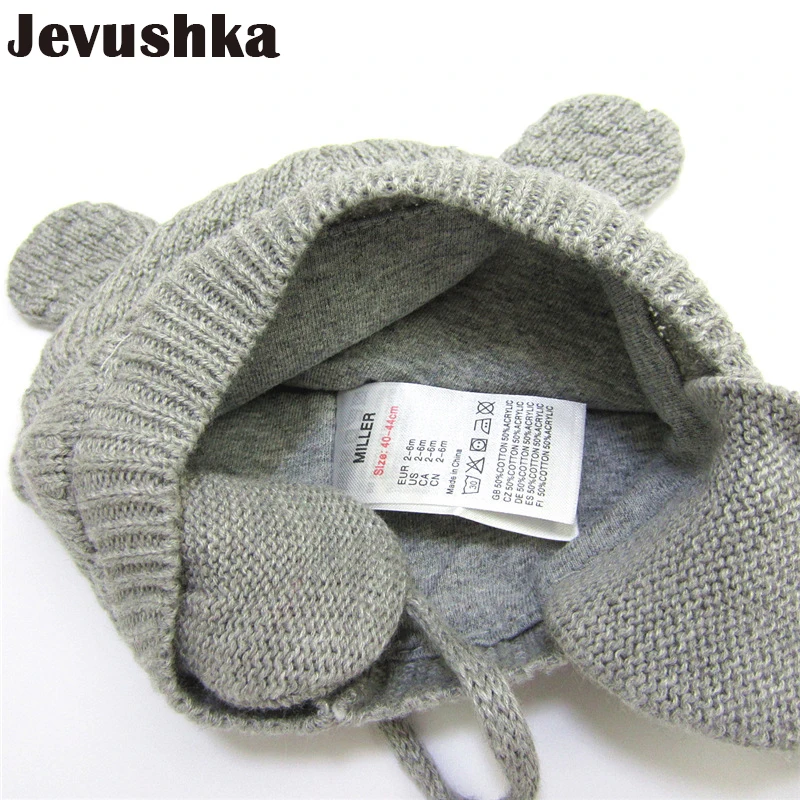 Winter Cotton Baby Hat Knitted Beanie Girls and Boys Bomber Caps Cute Ears Hats for Kids Beanies Gorro HT014 | Детская одежда и