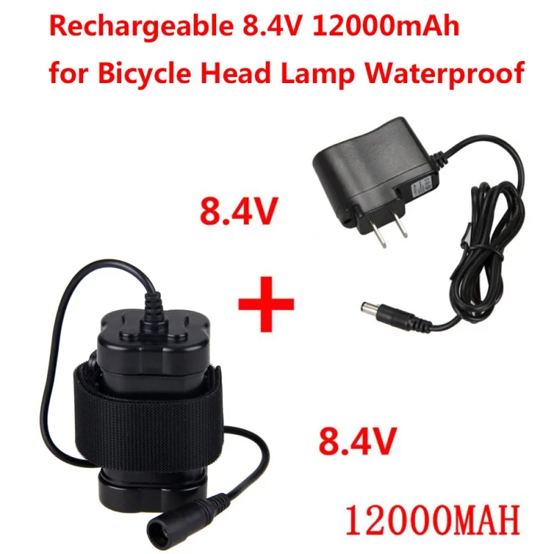 Черный перезаряжаемый аккумулятор 12000mAh 8,4 V 4x18650 с зарядным устройством 8,4 V для велосипеда светильник