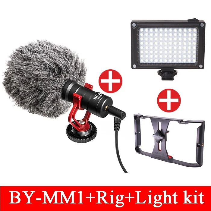 with U Rig light BOYA BY-MM1 Shotgun Камерный микрофон с Меховой ветрозащитой, интервью Микрофоны для iPhone 6 Samsung Huawei,микрофон для камеры Nikon Canon Sony DSLR Gopro,iphone microphone - Цвет: with U Rig light