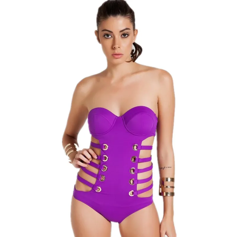 Новинка 2017 сексуальный цельный купальник без бретелек Женский бандажный пуш-ап