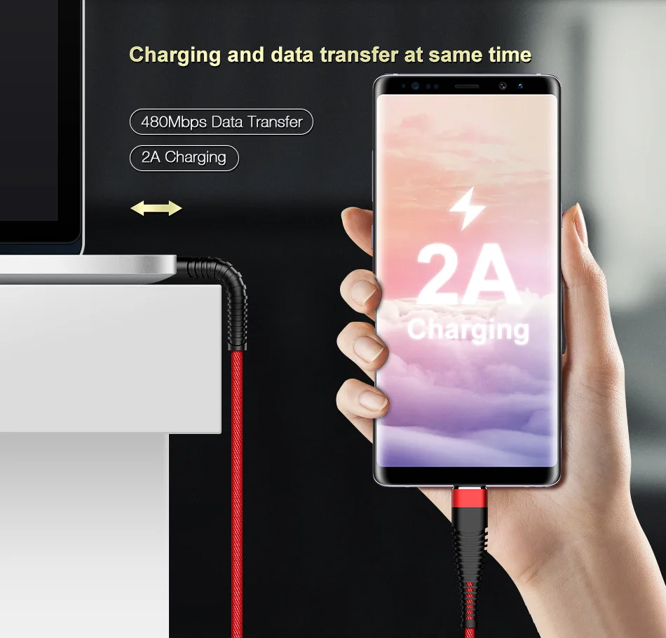 1 м кабели для быстрой зарядки ультра прочный USB кабель для зарядки мобильного телефона Быстрая зарядка для Android IOS type-C