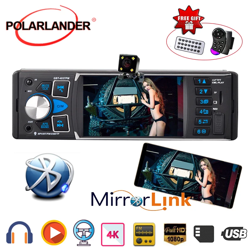 Автомагнитола Mirror Link 1 Din USB AUX FM беспроводная Bluetooth камера заднего вида автоаудио