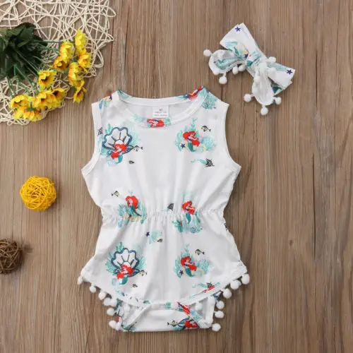 Новинка 2018 боди Русалка для маленьких девочек с бахромой и цветочным рисунком