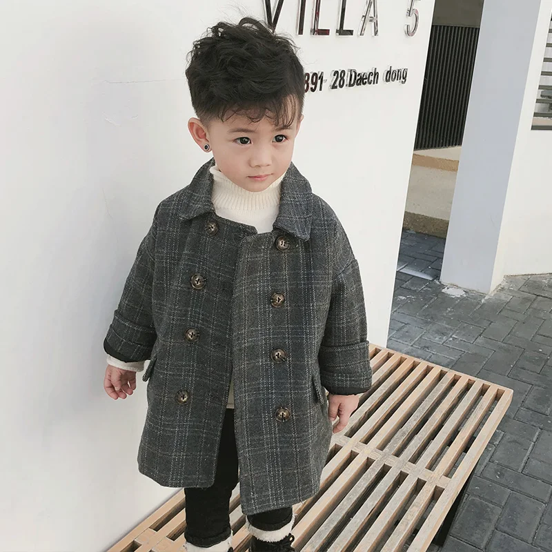 Повседневная шерстяная куртка в клетку для маленьких мальчиков осенне зимний