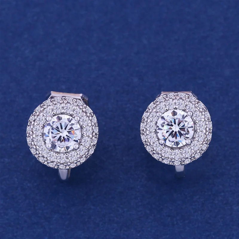 Silver Round Серьги-клипсы с цирконом, без проколов, с покрытием в виде цветка, розовое золото, серебряные Кристальные серьги для женщин, вечерние, свадебные ювелирные изделия, ers-k48 - Окраска металла: Silver Round