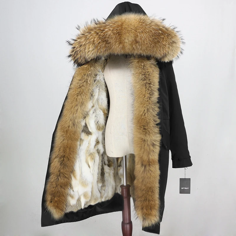 OFTBUY X-long Женская парка водонепроницаемая верхняя одежда пальто из натурального меха натуральный мех енота воротник подкладка из натурального кроличьего меха съемный теплый