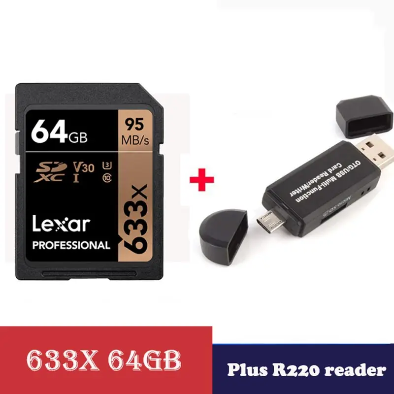 Lexar sd card 64 gb 633x карты памяти Class10 U3 SDXC карт sd 64 Гб 4 K видео memoria carte memoire для Canon Nikon camera sd-карта - Емкость: 633X-64G-R220 reader