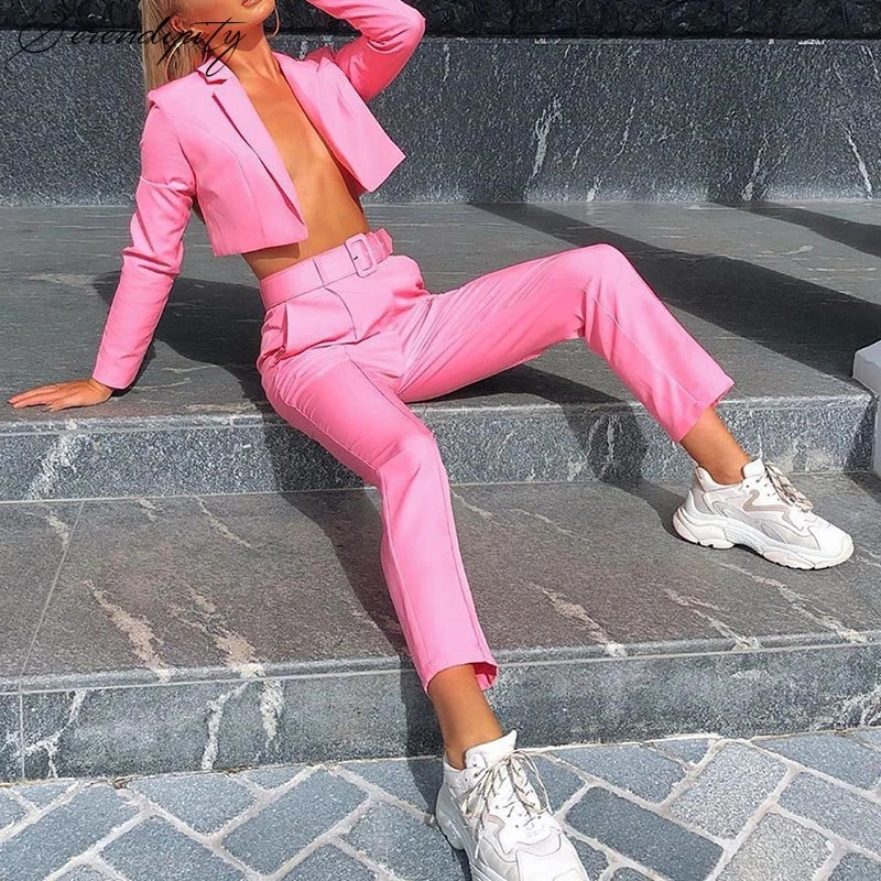 SRDP осенний Повседневный Женский блейзер с высокой талией топ и штаны комплект