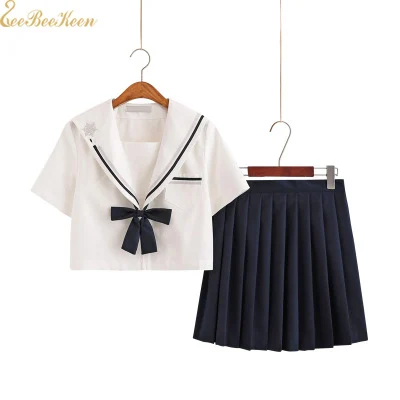 

Японская школьная форма для девочек, костюм аниме для косплея, летняя плиссированная юбка, матросский костюм, форма JK, милый коллаж, Студенч...