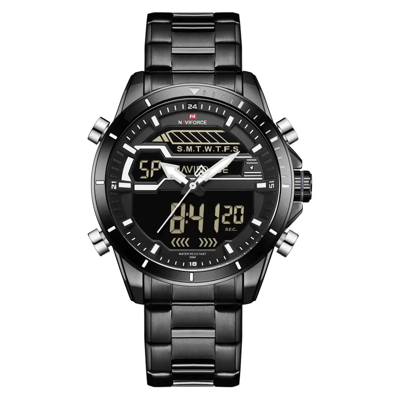White Бренд NAVIFORCE, мужские спортивные часы, водонепроницаемые, хронограф, светодиодный, цифровые, аналоговые часы для мужчин, s Сталь, кварцевые часы, Relogio Masculino - Цвет: White