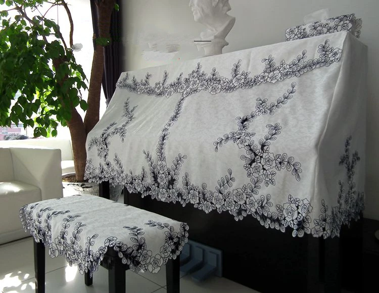 Blue rose series Rural cloth art Chinese embroidery Piano cover The piano stool cover