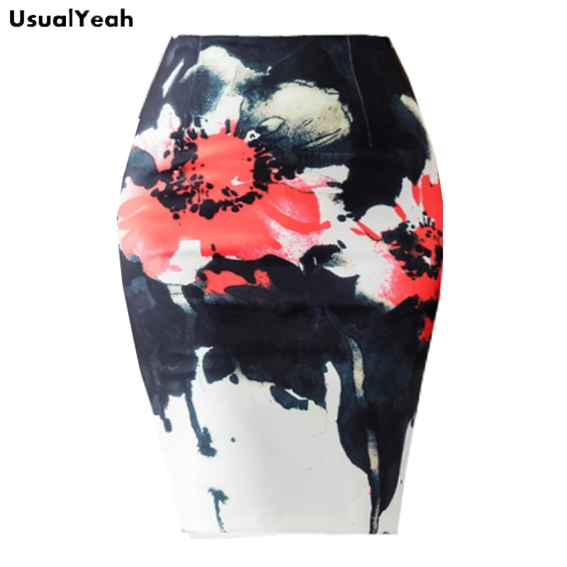 Юбка карандаш с красным цветочным принтом завышенной талией|pencil skirt|pencil skirt styleswomen