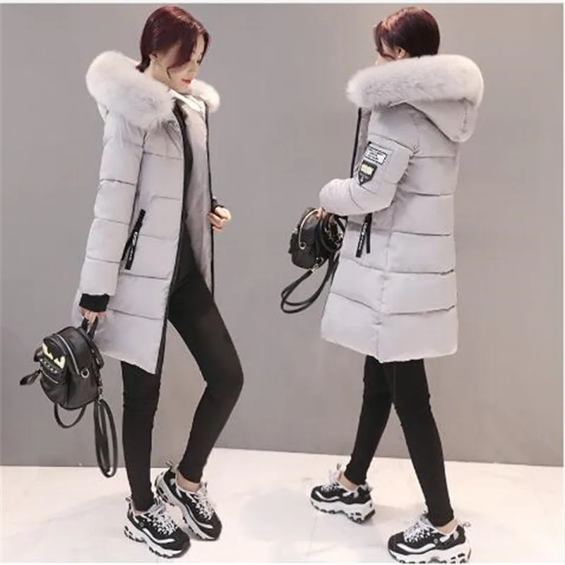 New 2019 autumn Winter women fur collar Long hoodie Down Jacket Plus Size Hooded cotton thick warm Windproof Parkas | Женская одежда