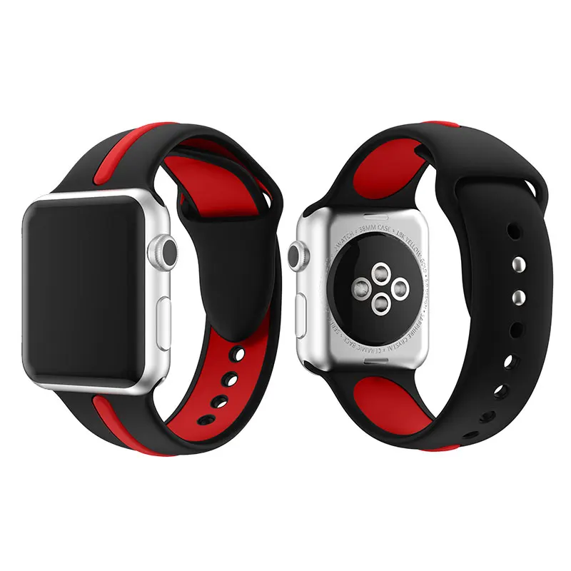 Black Red Полосатый силиконовый ремешок для Apple Watch Sport Correa Loop Band Замена для iwatch IOS Smartwatch Браслет серии 4/3/2/1 - Цвет: Black Red