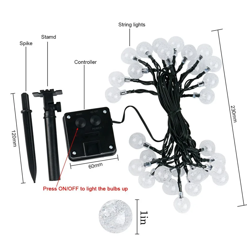 Рождественская гирлянсветильник на солнечной батарее 20 футов 30 светодиодов
