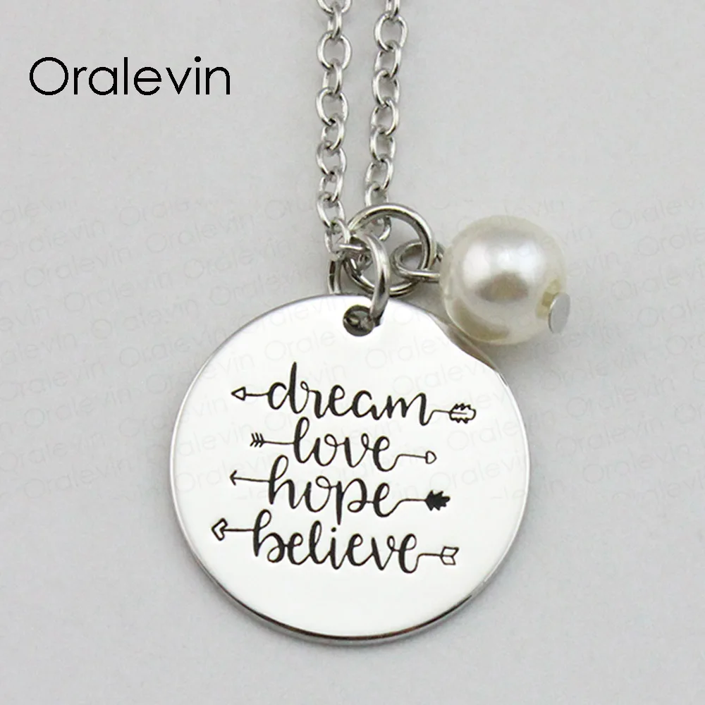 

DREAM LOVE HOPE BELIEVE Inspirational Hand Stamped Engraved Custom Pendant Female Necklace Gift Jewelry,10Pcs/Lot, #LN1785