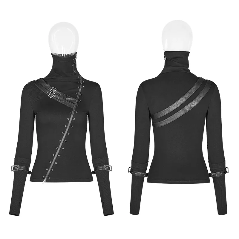 Женская тонкая футболка с длинным рукавом черная хлопковая Водолазка в стиле