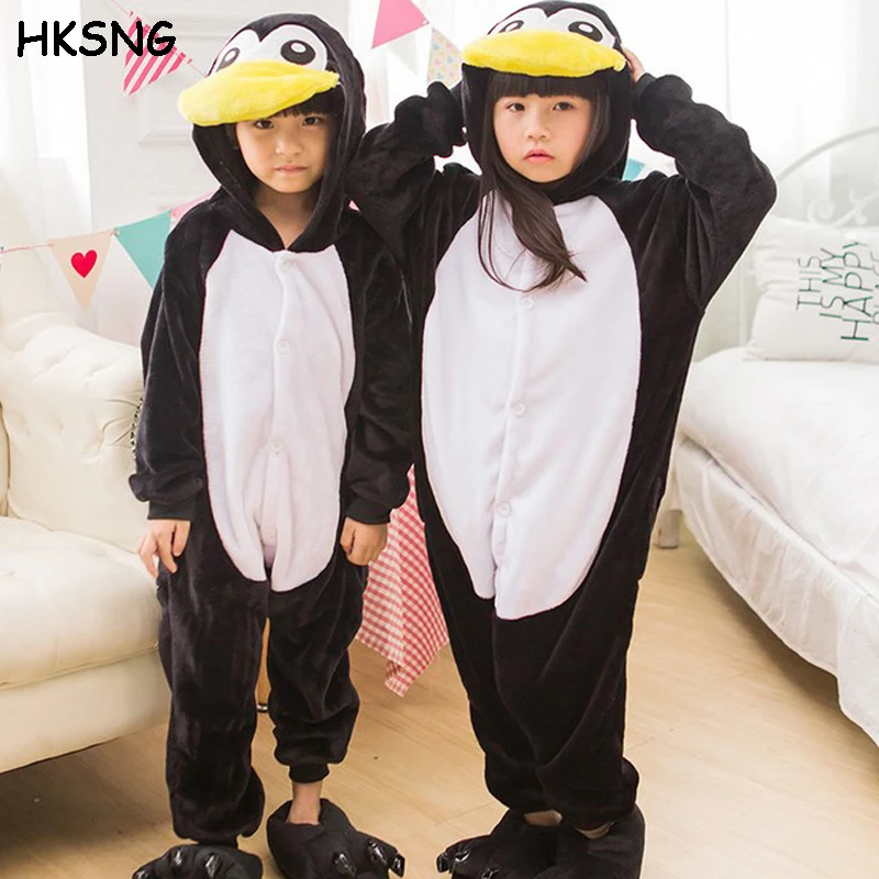 HKSNG новые зимние детские пижамы с черным пингвином высококачественные