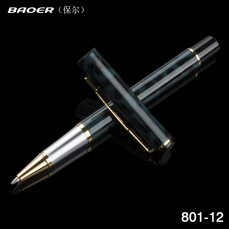 

Baoer 801 Fancy Cyan Black Polished Golden Arrow Clip Office Gifts metal roller ball pen