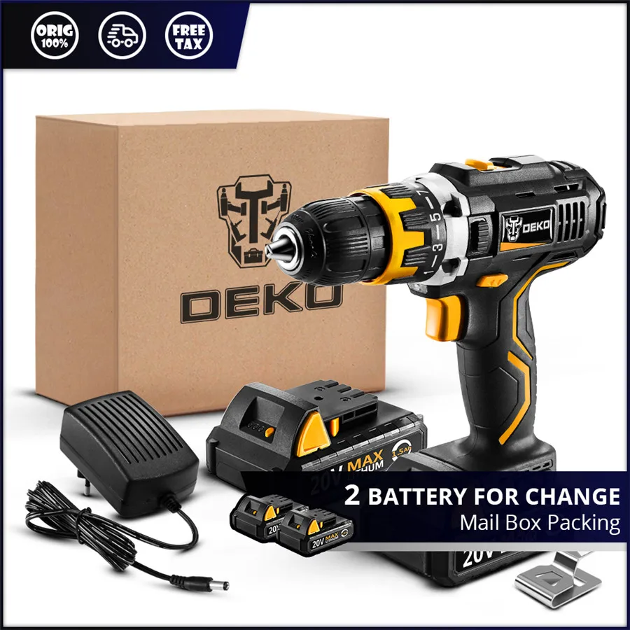 2 Battery Set Заводской магазин DEKO GCD20DU2 20 В Макс электрическая отвертка DIY мини-драйвер питания постоянного тока литиевая батарея светодиодный Аккумуляторная дрель 2 батареи - Цвет: 2 Battery Set