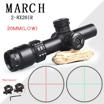 2-8X24 IR 20MM(LOW) Охотничий оптический прицел 2-8x20IR Riflescope Регулируемый зеленый красный точечный охотничий светильник тактический прицел оптический прицел - Цвет: 2-8X24 IR 20MM(LOW)