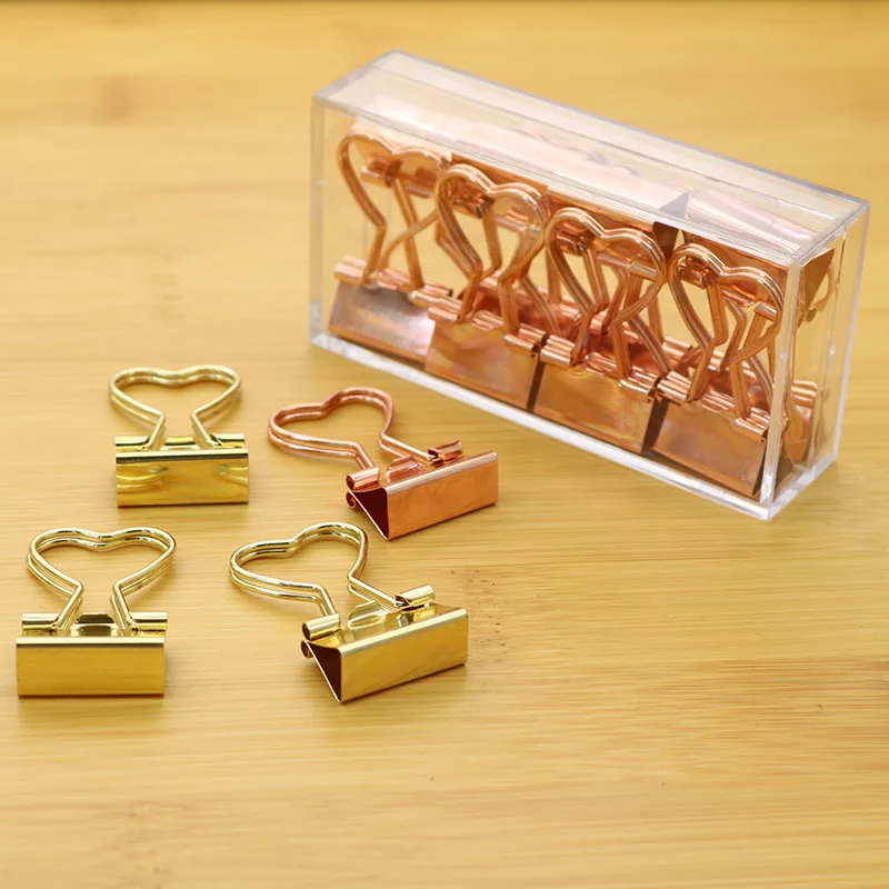 

12 Pieces / Set, Love Rose Gold Long Tail Bill Clip Swallow Tail Clip Cute Office Accessories Binder Clip Metal Clip Accessories