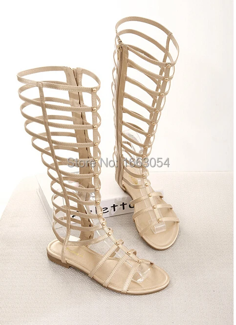 platform women sandals 2015 Sexy high-heeled Roman sheepskin with rivets hollow thin flat gladiator Tall Cool Boots | Обувь