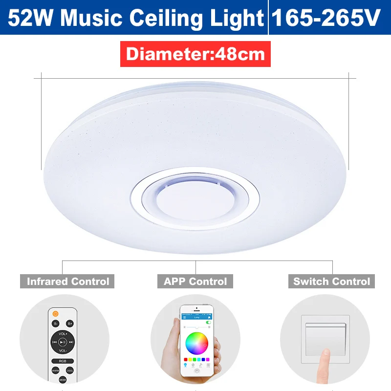 480 Music Color 52W Современный светодиодный потолочный светильник RGB с регулируемой яркостью 25 Вт 36 Вт 52 Вт приложение дистанционное управление Bluetooth Музыка Свет спальни лампы умный потолочный светильник - Цвет корпуса: 480 Music Color 52W