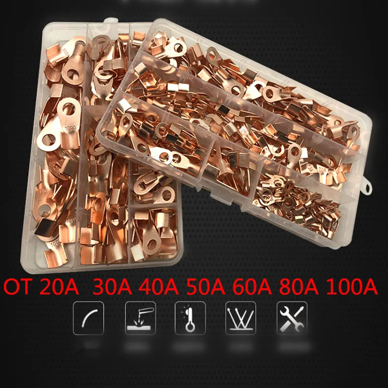 

100pcs Copper open nose box Copper Battery Cable Connector Terminal Open Lugs Wire Terminals OT /20/30/40/50A/60A/80A/100A