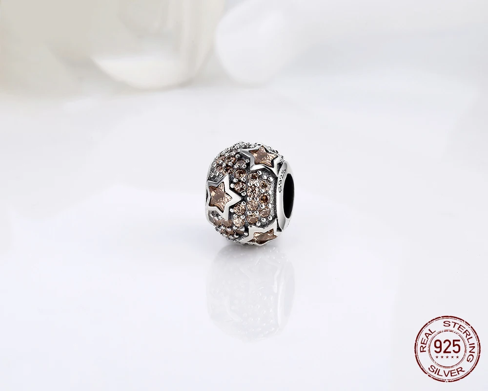 Authentic 925 Sterling Silver Charm Star Full Crystal Round Beads For Original Pandora Bracelets &amp Bangles Jewelry | Украшения и