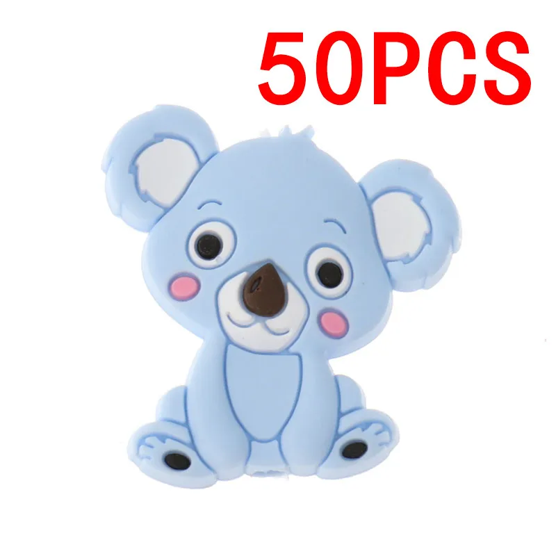 Koala Blue 50 шт Единорог жемчужные бусы силиконовые бусины-прорезыватели игрушки ребенок Diy животного грызунов комплект Еда Класс силиконовый Прорезыватель для зубов шарик-грызунок силиконовые бусины - Цвет: Koala Blue