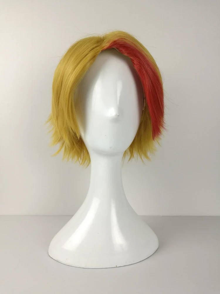 New Arrival Anime YURI!!! on ICE Minami Kenjiro Blonde Cosplay Wig Short Red Highlight Heat Resistent |