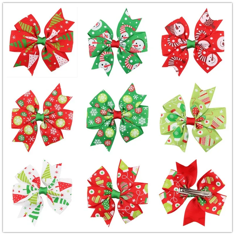 Рождественские банты для волос девочек бант Шпилька детская лента аксессуары