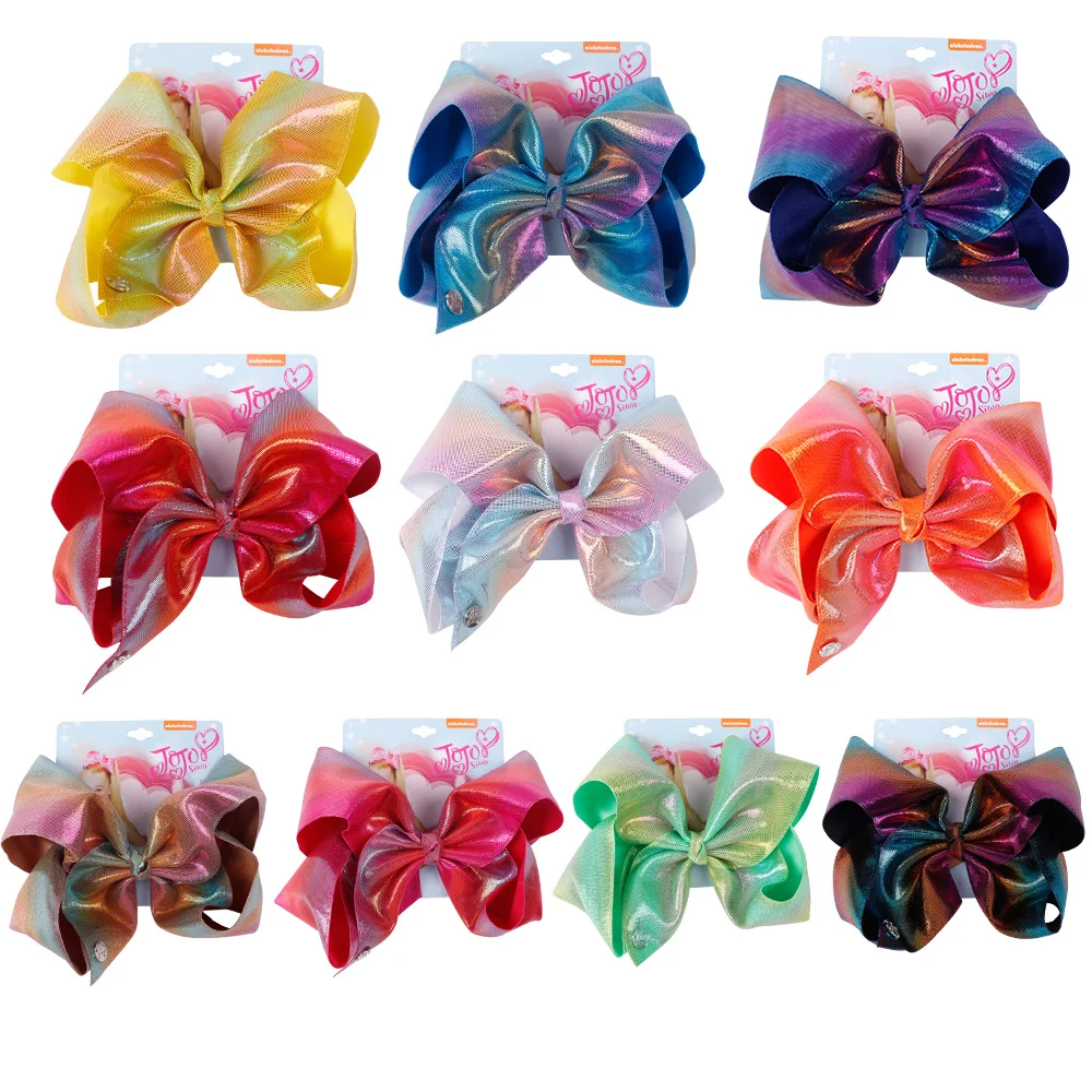 

7" Rainbow Leather Hair Bows With Clips For Kids Girls Handmade Large Knot Jumbo Bows Hairgrips Hairclips Gift Hair Accessories