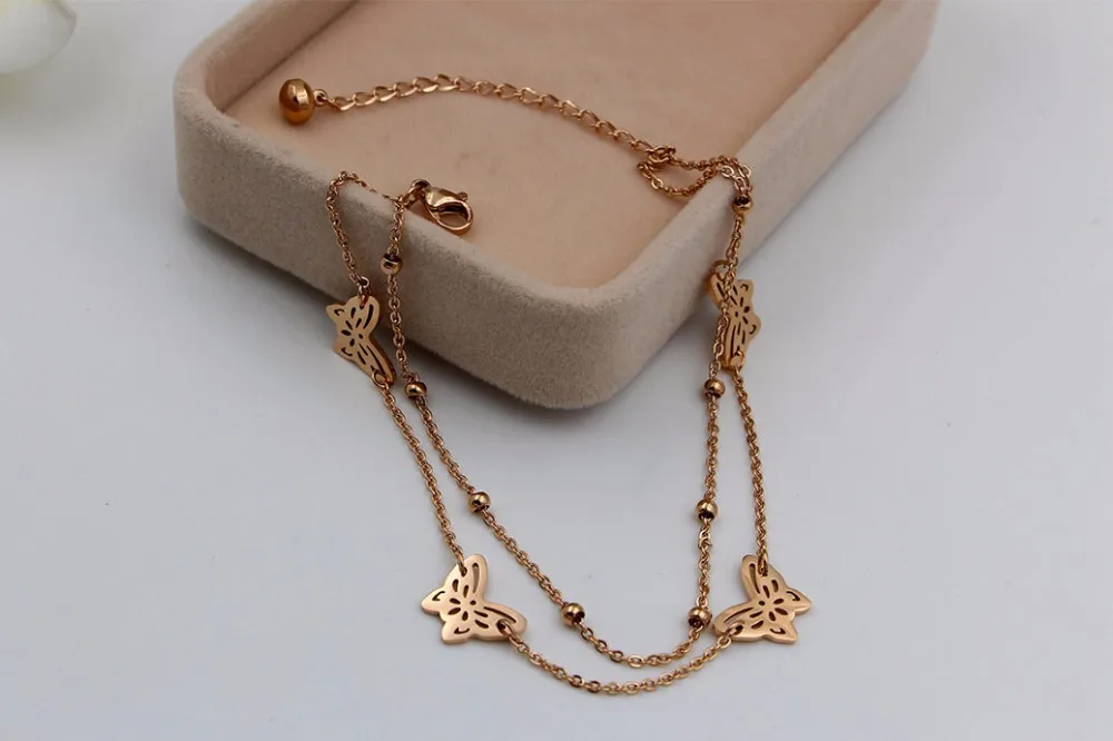 Модные Двухслойные браслеты из нержавеющей стали с сердечком браслет на ногу