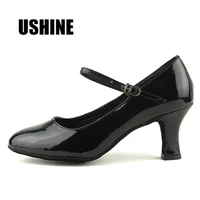 ushine pu heel 7cm black salsa tango latin dance shoes woman zapatos de baile latino mujer ballroom shoes