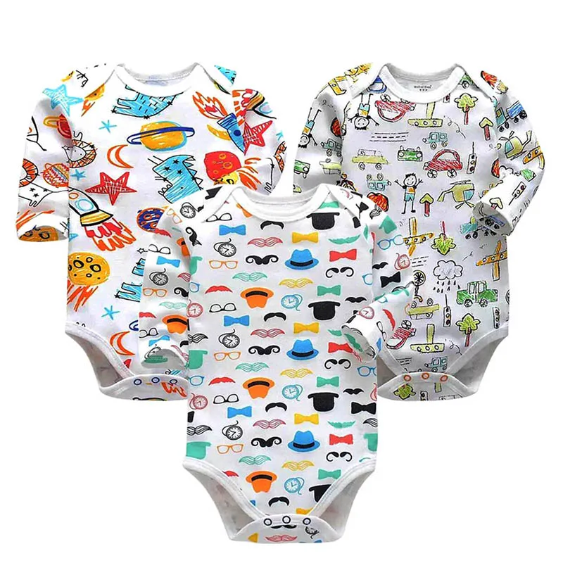 

3PCS/LOT Cotton Baby Bodysuits Unisex Infant Jumpsuit Fashion Baby Boys Girls Clothes Long Sleeve Newborn Baby Clothing Set