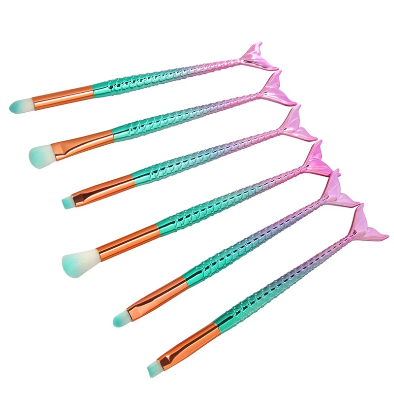 

3 Style Fish Tail Makeup Mermaid Brush Beauty Pincel Eyeshadow Brush Facial Make Up Tools Cosmetics Rainbow Brush 6Pcs/set