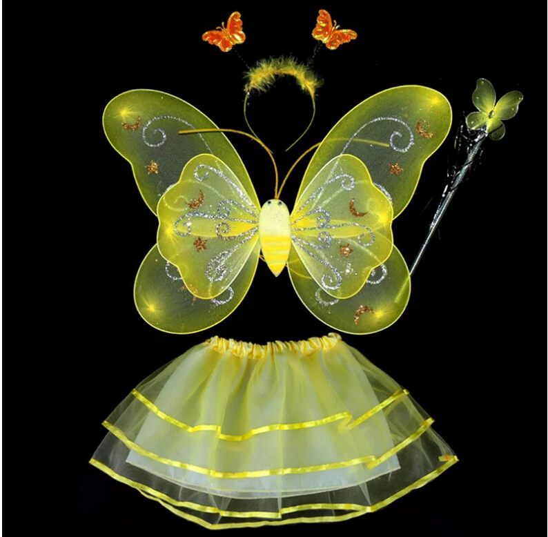 500set/lot wholesale Freeshipping Carnival costumes Single layer Fairy Wings Set with Tutu 6 colors mix 4pcs in one set | Дом и сад