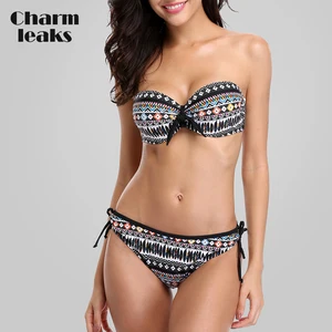 Charmleaks Женский комплект бикини винтажный цветочный принт Купальник бандажный бикини сексуальный пуш-ап винтажный купальный костюм Пляжная одежда