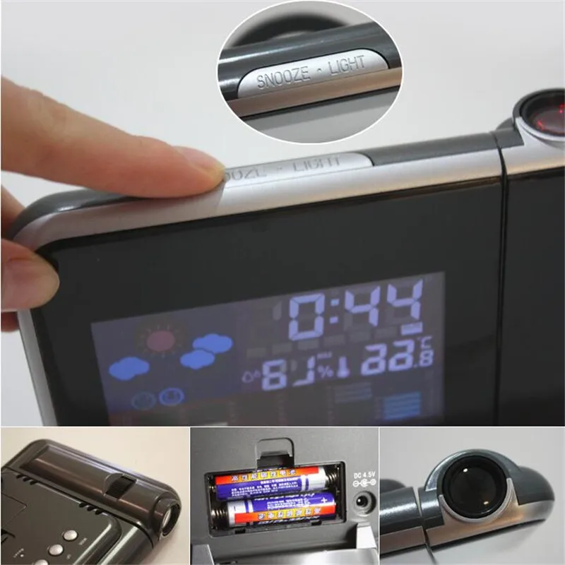 Projection Desktop Alarm Clock Digital Date Snooze luminous Backlight Projector Table Led With Time calendar humidity | Дом и сад