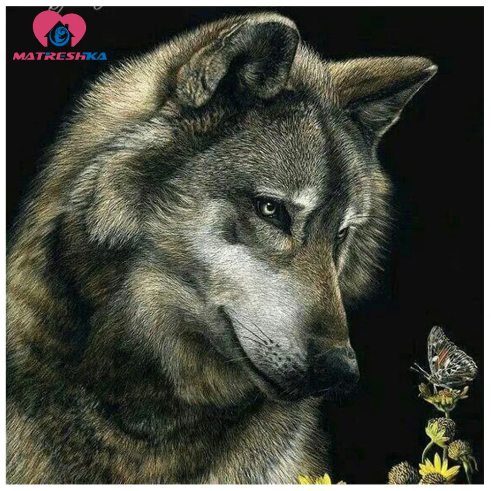 Алмазная вышивка животные картина с изображением волка камни в форме ромба