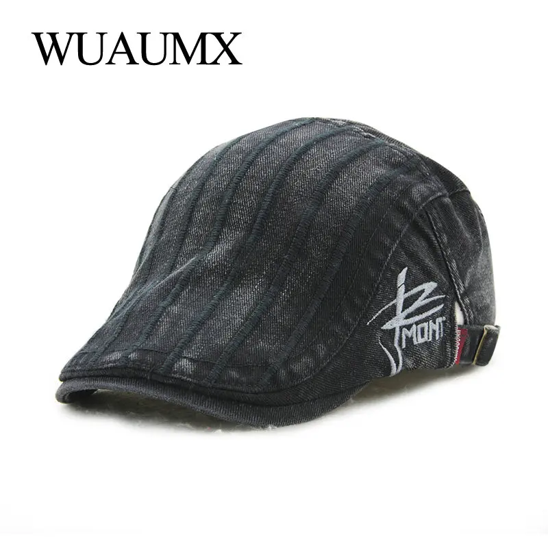 

Branded Spring Summer Beret Hats For Men Women Casual Herringbone Newsboy Hat Solid Black Cotton Striped Flat Cap Adjustable