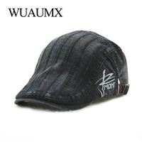 wuaumx vintage spring summer cotton beret hats for men women buckle leisure newsboy hat striped flat cap boina mujer sombrero