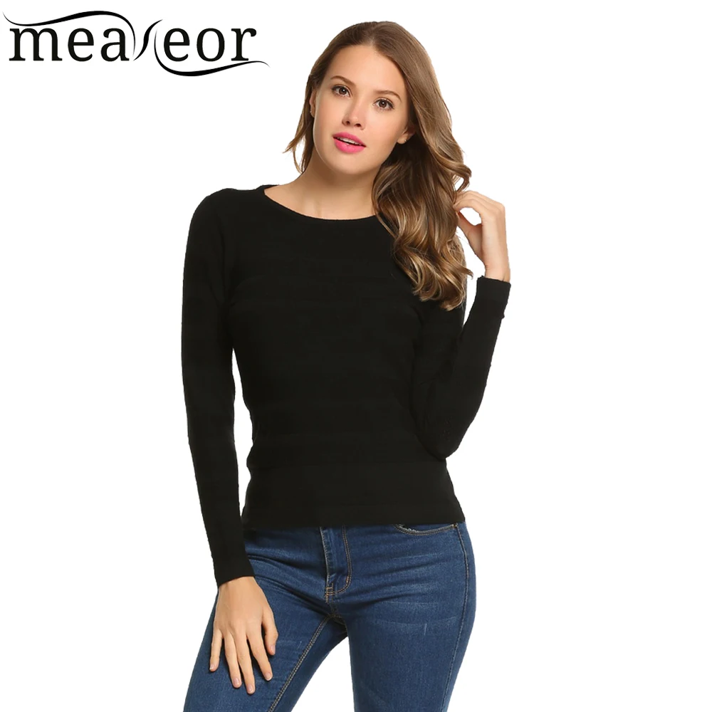 Женский свитер Meaneor Повседневный пуловер с круглым вырезом и длинными рукавами