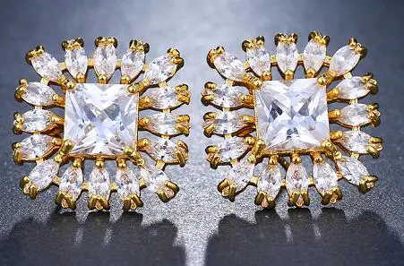 18k gold Emmaya, известный бренд, циркониевые серьги для женщин и девушек, роскошные серьги с цирконием кубической огранки, модные ювелирные изделия - Окраска металла: 18k gold