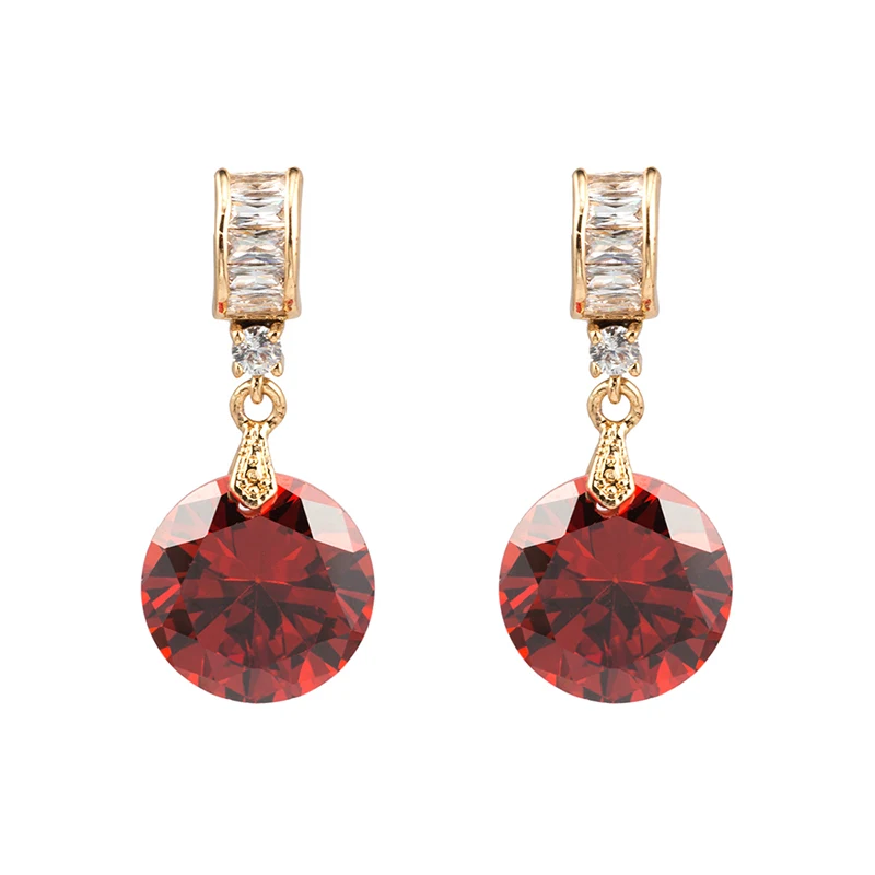 gold red 12 цветов серьги-кольца для женщин модные свадебные ювелирные украшения, серьги очаровательный круглый синий кубический цирконий красивые Pendientes E0457 - Окраска металла: gold red